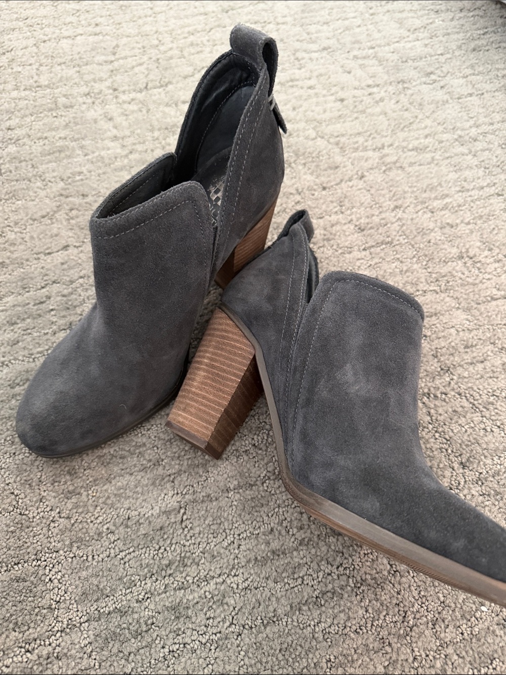Vince Camuto Grey Suede Stacked Heel Ankle Boots